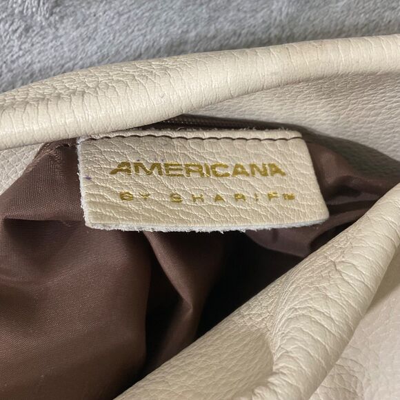 Americana by Sharif  Pebbled Leather Shoulder Bag Ivory drawstring * - Picture 4 of 16